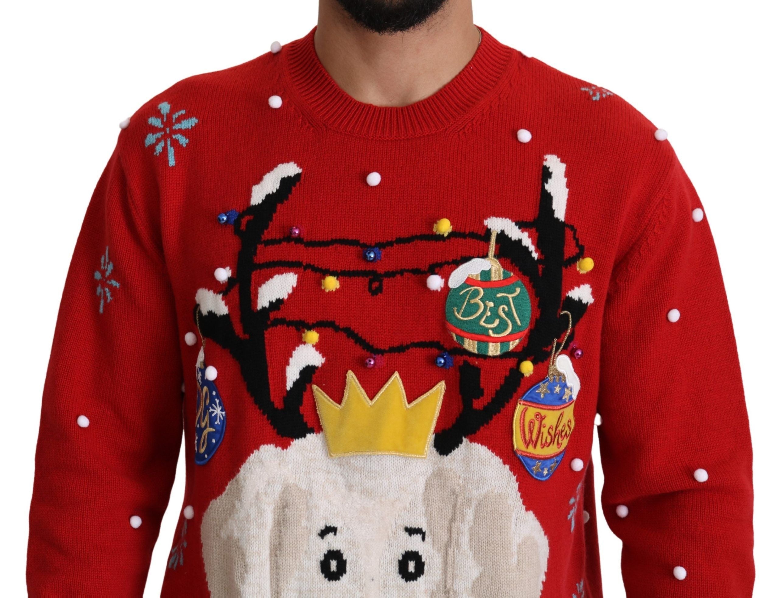 Dolce & Gabbana Kırmızı Noel Köpeği Kaşmir Kazak